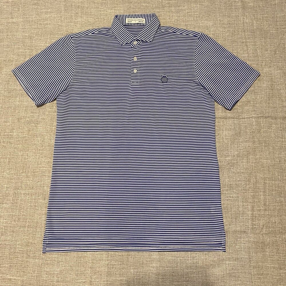 Holderness & Bourne Polo Shirt Mens Large Navy Striped  Tailored Fit Max…